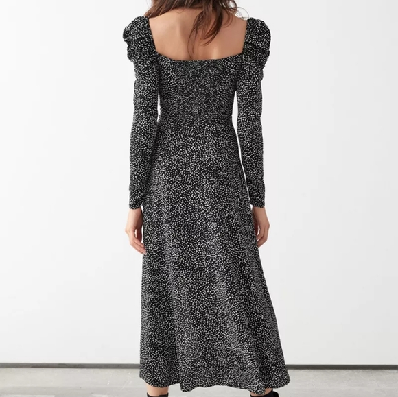 Black Polka Dot Print Gigot Long Sleeve Midi Dress - Picture 5 of 13